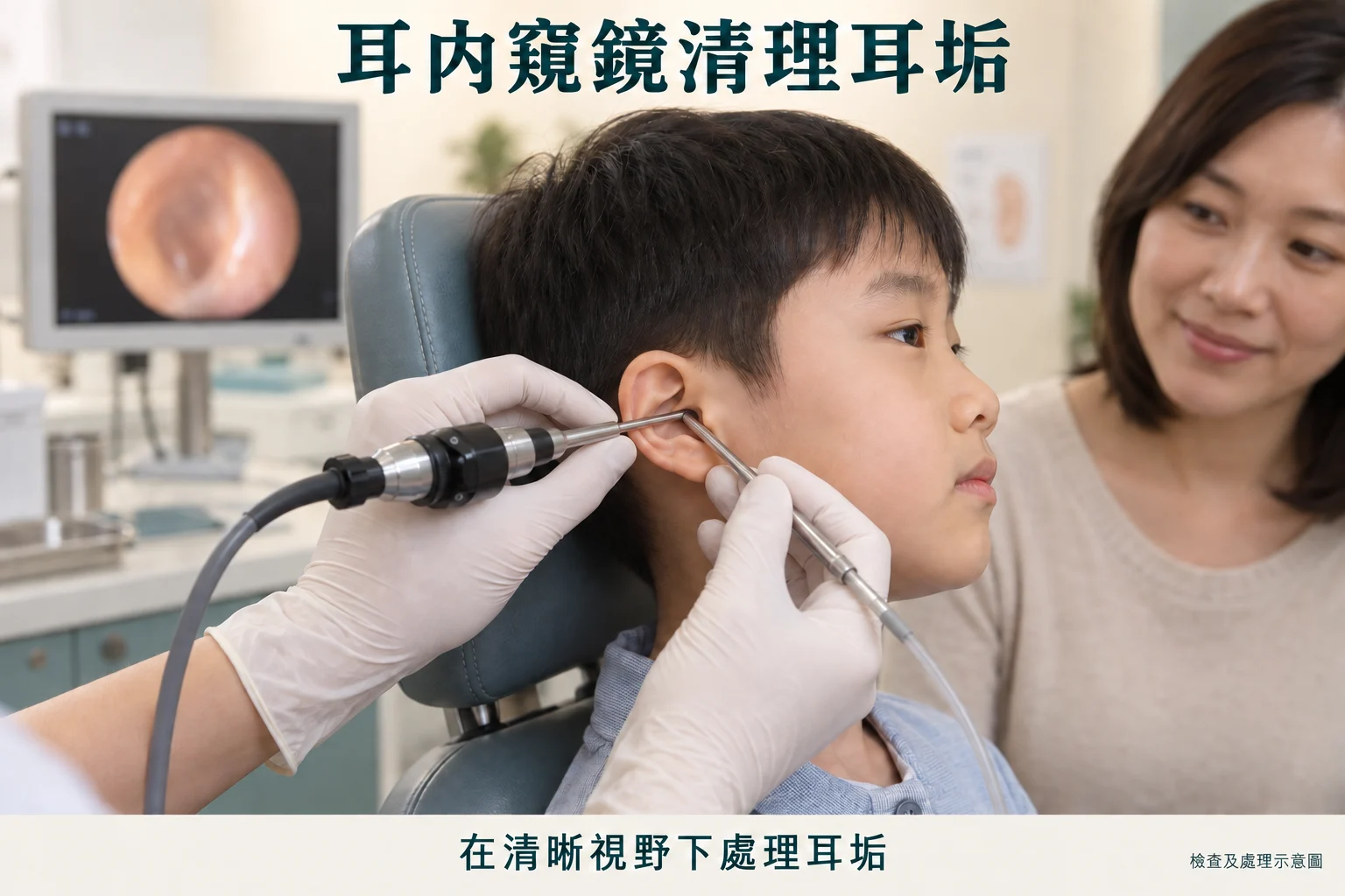 內窺鏡清理耳垢教育示意