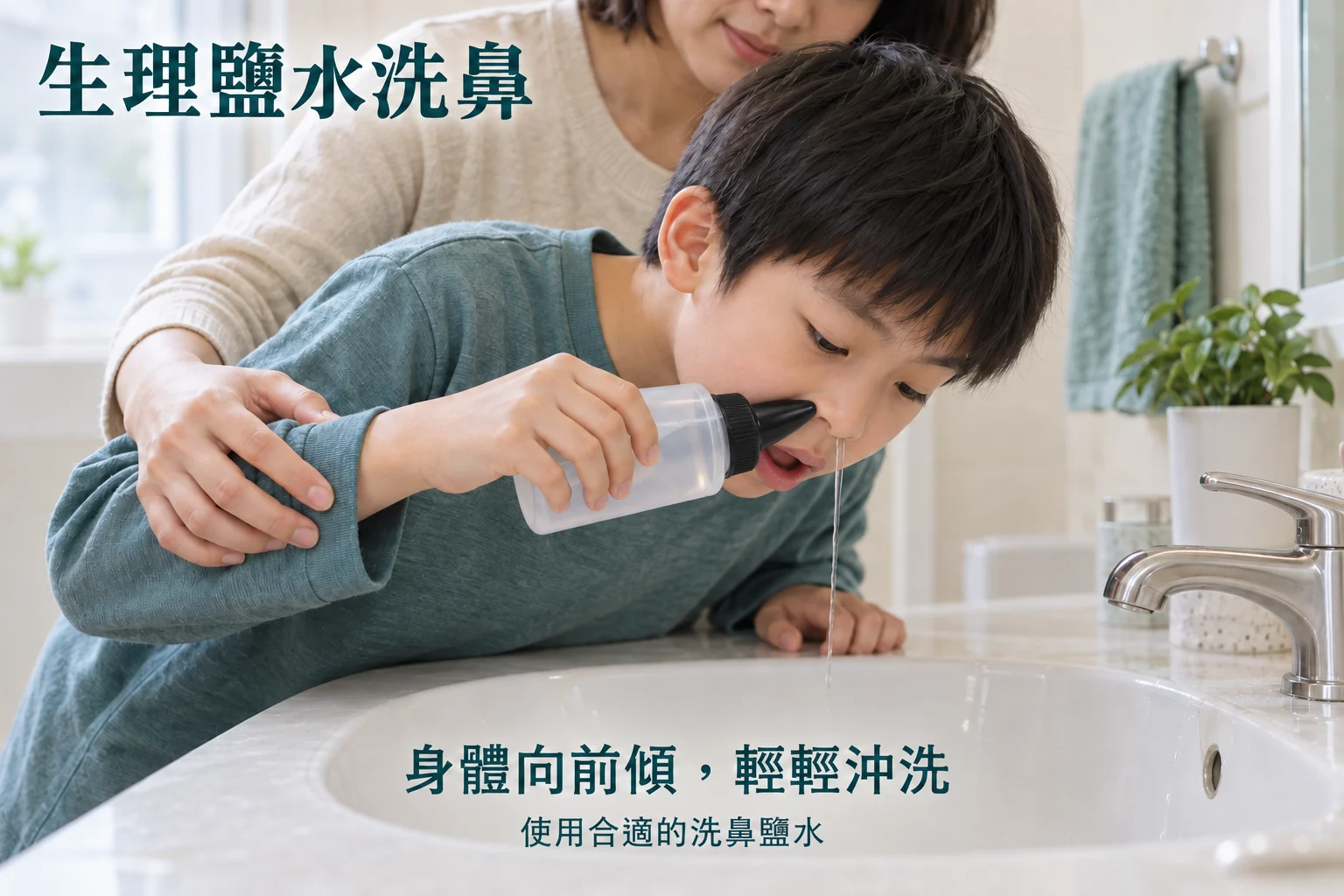 鹽水洗鼻黑色噴嘴教育示意